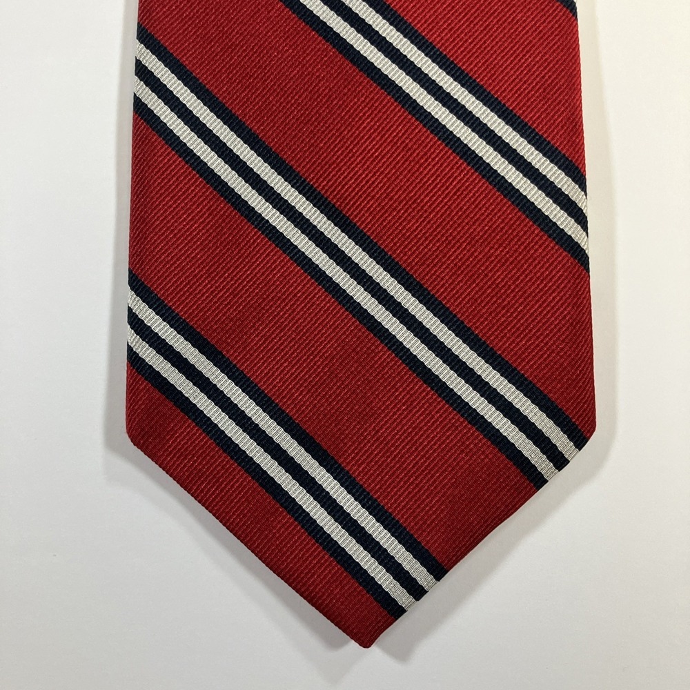 Jos A Bank Red Repp Stripe Silk Tie Handsewn in USA‎ Mens Necktie